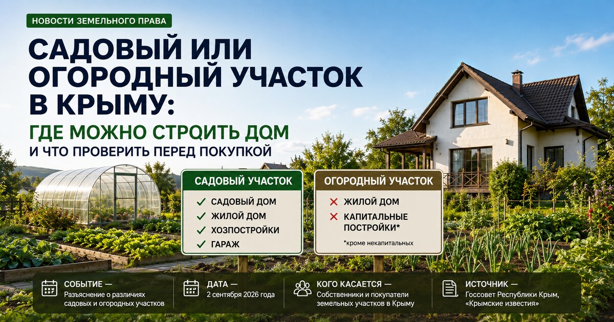 Садовый и огородный участок в Крыму: где можно строить жилой дом