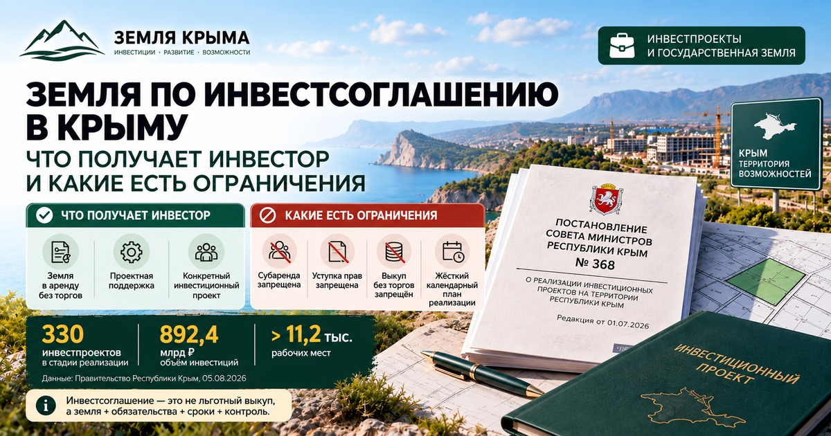 Земля по инвестсоглашению в Крыму: что получает инвестор и какие есть ограничения
