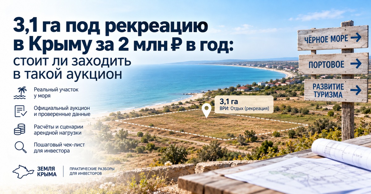 Аукцион земли под рекреацию в Крыму: 3,1 га за 2 млн ₽ в год