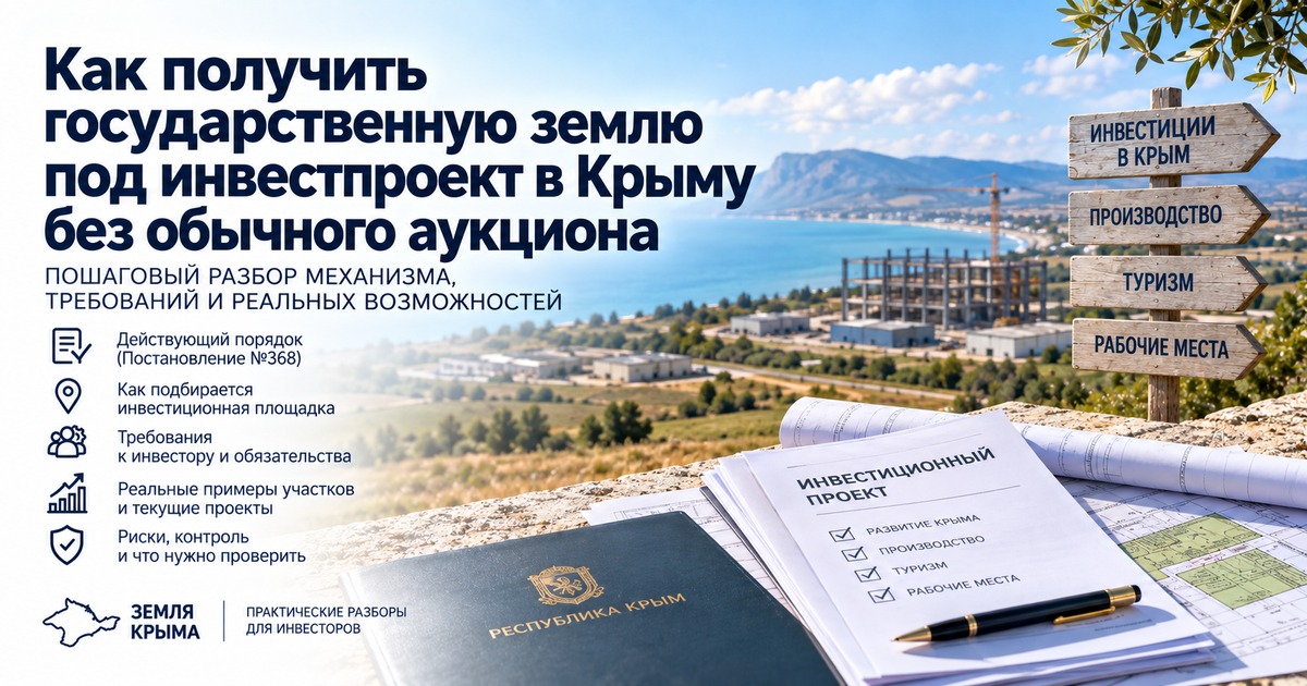 Государственная земля под инвестпроект в Крыму без аукциона