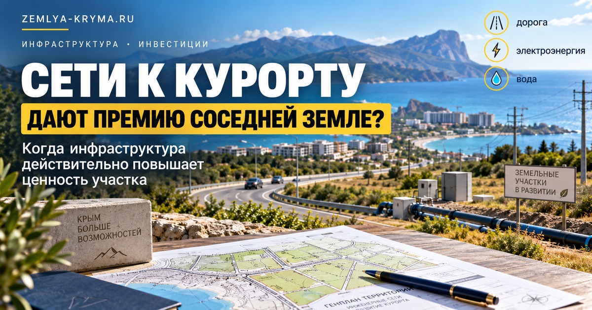 Инженерные сети к курортному проекту и ценность соседних земельных участков