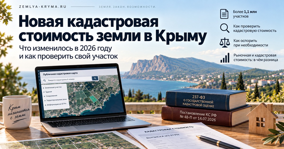 Кадастровая стоимость земли в Крыму 2026: как проверить участок