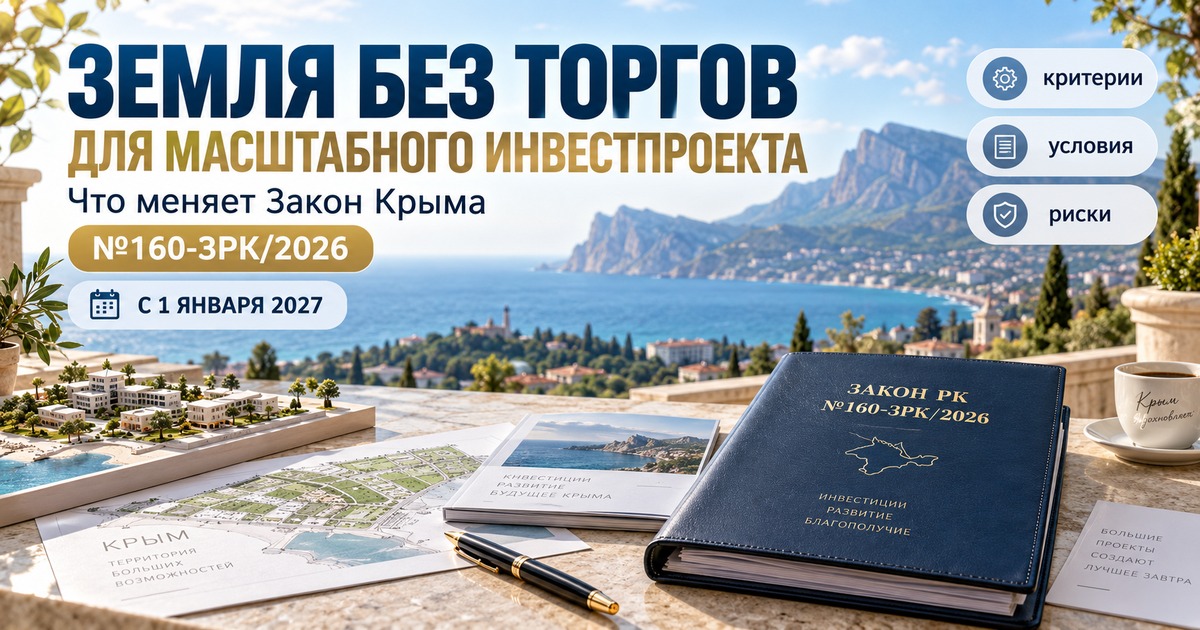 Земля без торгов для масштабного инвестпроекта: Закон Крыма №160-ЗРК/2026