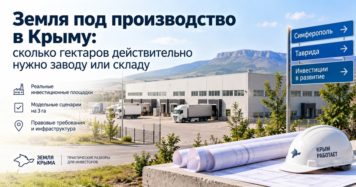 Земля под производство в Крыму: сколько гектаров нужно заводу или складу
